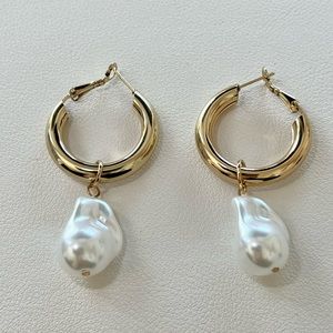 Anthropology Chloe Mini Hoop with Removable Pearl Charm